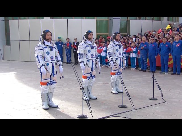 Shenzhou-18 taikonauts leave for launch site after send-off ceremony