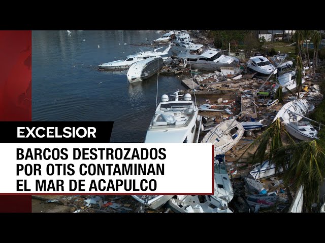 ⁣Barcos hundidos por Otis en bahía de Acapulco contaminan el mar