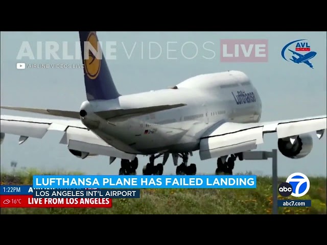⁣Dramatic video shows Lufthansa 747 bounce off runway, fail to stick the landing at LAX