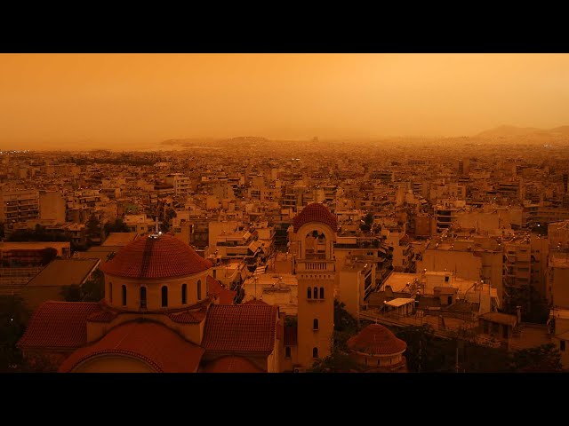 아프리카발 황사에 '주황색 도시' 된 그리스 아테네 / 연합뉴스TV (YonhapnewsTV)