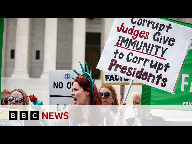 ⁣US Supreme Court debates Trump immunity claim | BBC News