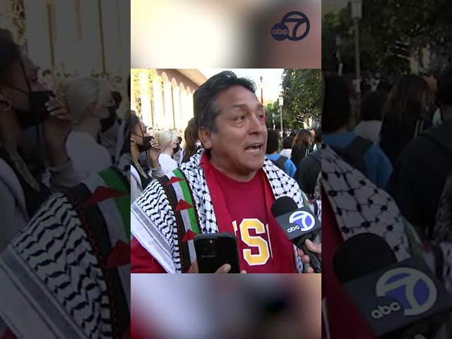 ⁣USC father supports daughter at pro-Palestinian demonstration