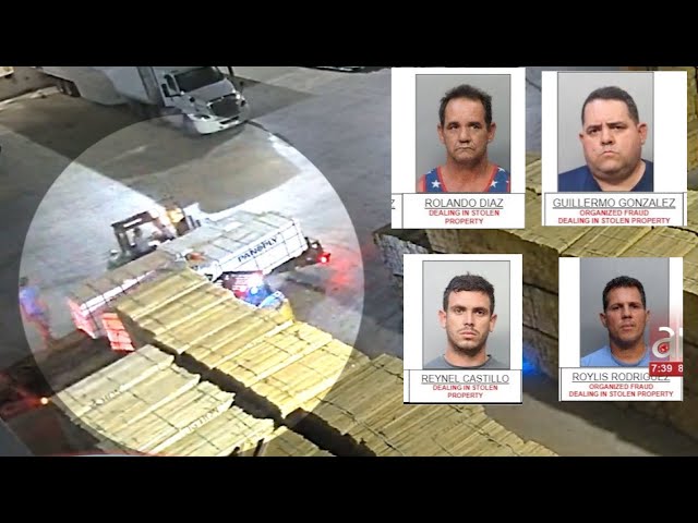 Cuatro cubanos de Miami captados en cámara en robo masivo de paneles de madera de almacén en Medley