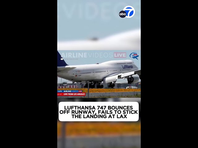 ⁣Video shows Lufthansa plane bounce off runway at LAX in failed landing
