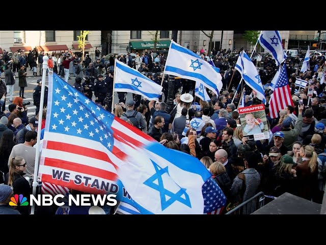 ⁣Pro-Israel counter-protesters march near Columbia University