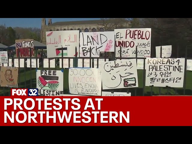 ⁣Over 1,000 pro-Palestinian protesters gather at Northwestern University