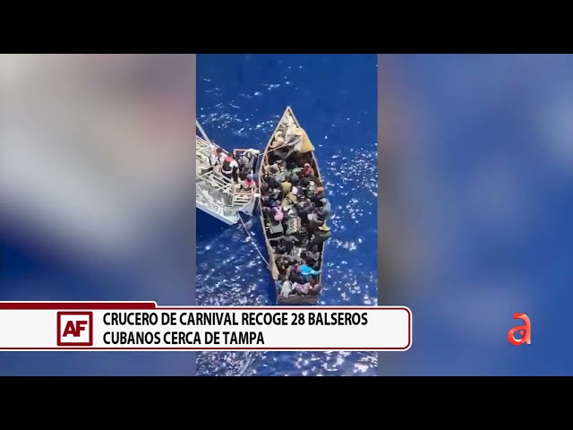 ⁣Imágenes del momento en que crucero de Carnival recoge a 28 balseros cubanos cerca de Tampa