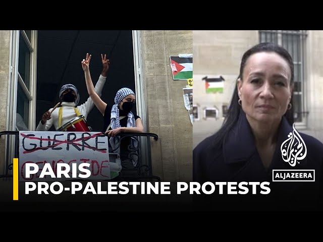 ⁣Pro-Palestine protests continue at Paris Institute of Political Studies