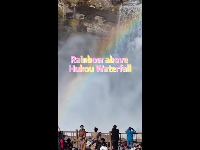 Stunning rainbow appears above Hukou Waterfall on Yellow River