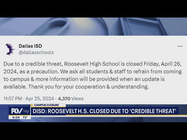 ⁣Dallas Roosevelt H.S. classes canceled Friday