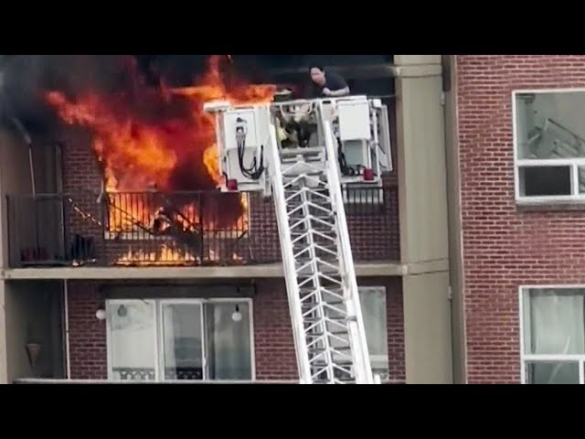 ⁣Dramatic rescue from burning apartment building in Edmonton