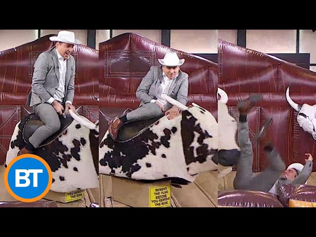 ⁣Sid rides a mechanical bull on LIVE TV for a great cause