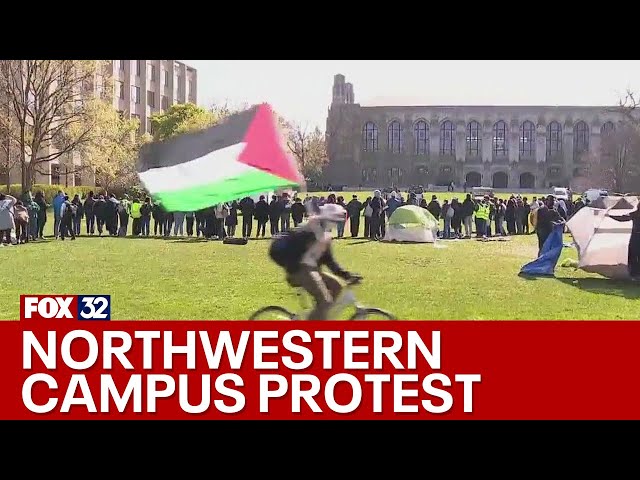 ⁣Protests continue on Northwestern University campus on Day 2 of encampment