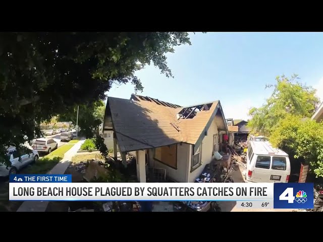 Long Beach house plagued by squatters catches on fire
