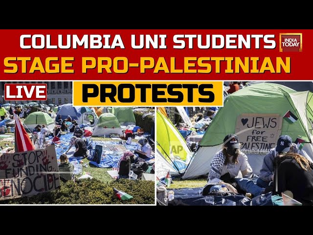⁣LIVE: Columbia anti-Israeli protest leader banned from campus, 550 arrested across US | India Today