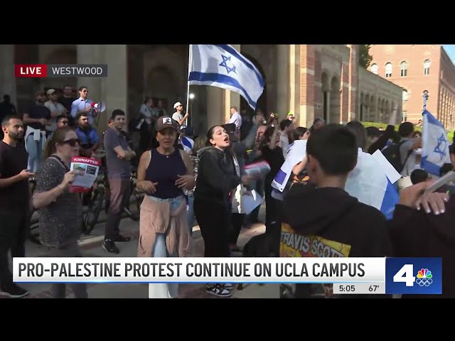 Counter-protesters respond to pro-Palestinian encampment at UCLA