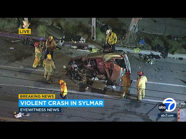 ⁣2 critically injured in violent crash that left vehicle nearly split in half in Sylmar