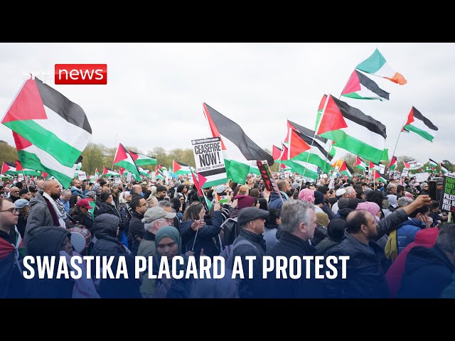 ⁣Man arrested for carrying swastika placard at pro-Palestinian protest
