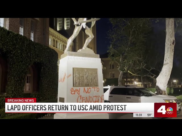 ⁣LAPD officers return to USC amid pro-Palestinian protest