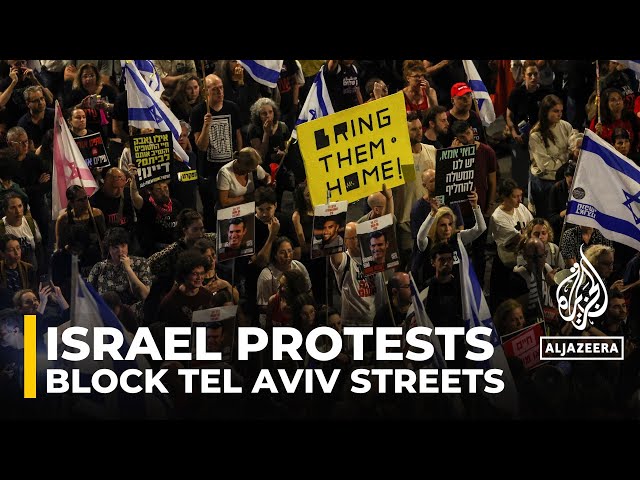 ⁣Israeli protests calling for captive deal block Tel Aviv streets
