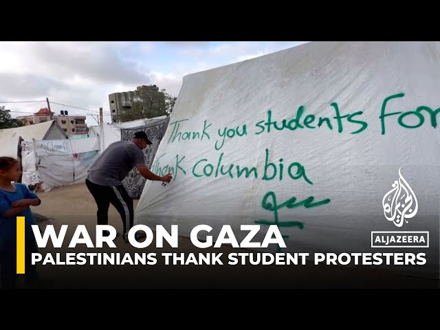 ⁣Displaced Palestinians in Gaza thank student protesters