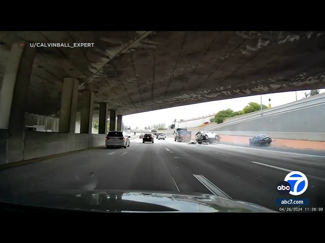 ⁣SUV flips over in violent 134 Freeway crash caught on camera