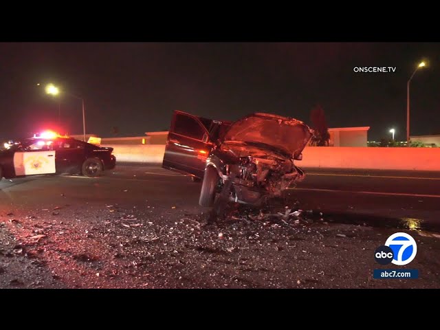 ⁣Wrong-way driver hits 5 cars on 60 Freeway in Riverside