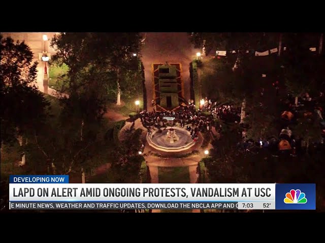 ⁣LAPD on alert amid ongoing protests, vandalism at USC