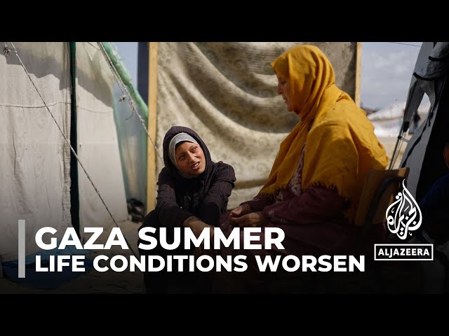 ⁣Displaced Palestinians living in makeshift tents struggle as weather gets warmer