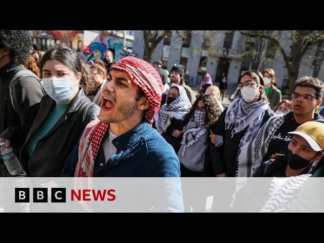 ⁣Gaza protests continue at US universities as hundreds arrested | BBC News