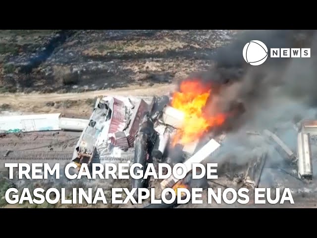 ⁣Trem carregado de gasolina explode após descarrilar