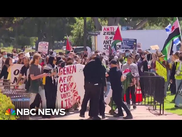 ⁣More college campus protest arrests over war in Gaza, tensions spill over at UCLA