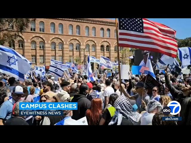 ⁣Protesters clash at UCLA during dueling demonstrations over Israel, Palestinian issues