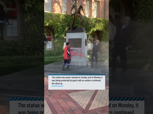 ⁣Student's mother tried to stop vandalism of Tommy Trojan statue at USC
