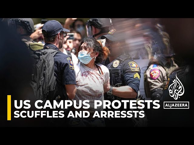 ⁣Scuffles and arrests at UT Austin; Columbia suspends pro-Palestine students