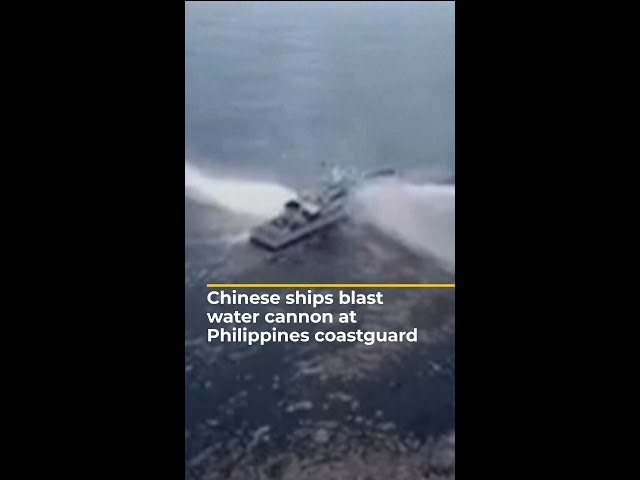 ⁣China coastguard blasts water cannon at Philippine coastguard ship | #AJshorts