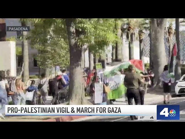 ⁣Pro-Palestinian vigil and march for Gaza in Pasadena
