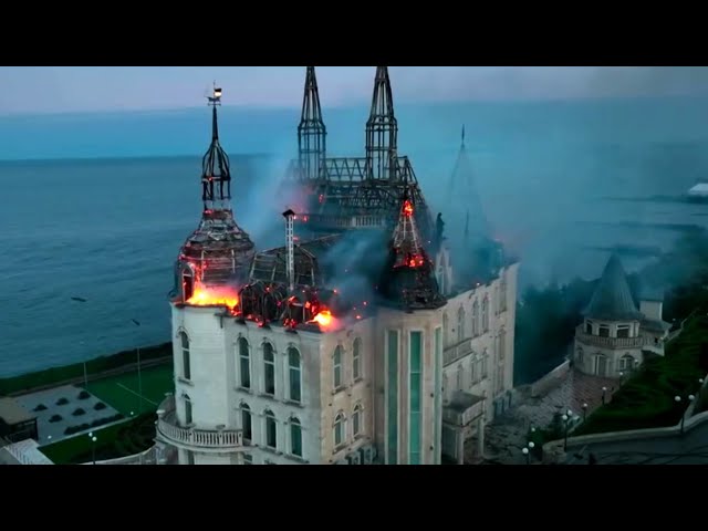⁣Ukraine's 'Harry Potter castle' burns after Russian attack