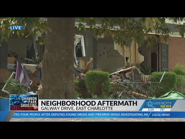 ⁣Neighbors drawn to destroyed Charlotte home where officers were killed