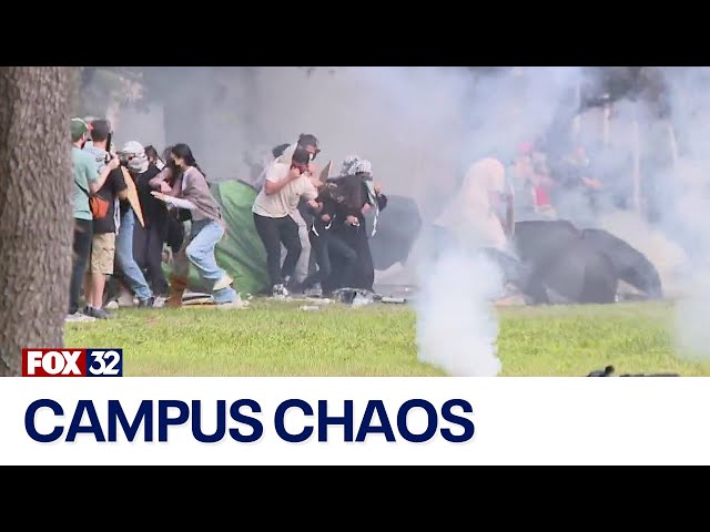 ⁣Chaos erupts as college campus protesters across US arrested