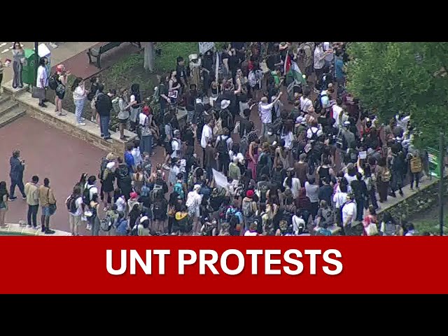 ⁣UNT students organize walkout in solidarity with Palestine