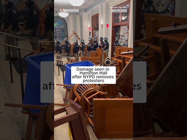⁣Damage seen in Columbia's Hamilton Hall after NYPD remove protesters