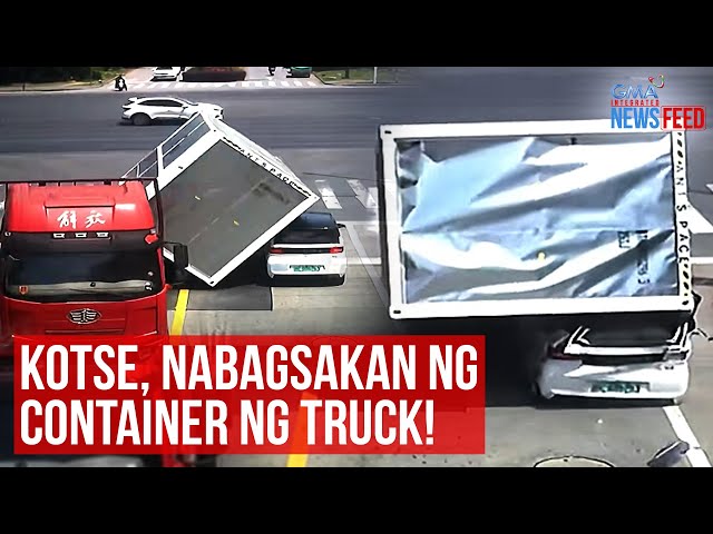 ⁣Kotse, nabagsakan ng container ng truck! | GMA Integrated Newsfeed