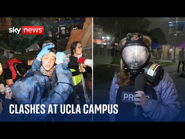 ⁣Violent clashes erupt on UCLA campus as protests over Israel-Hamas war reach boiling point