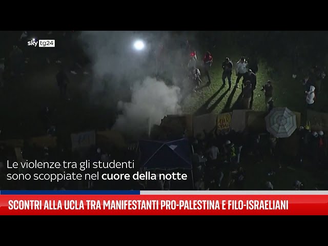 ⁣Scontri alla UCLA tra manifestanti pro Gaza e pro Israele