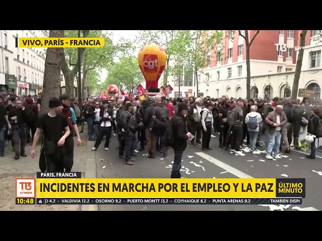 ⁣Francia: Incidentes se registran en marcha por el empleo y la paz en París