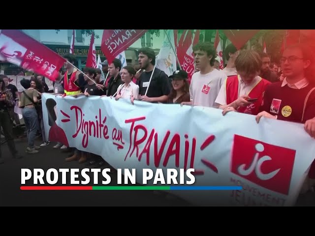 ⁣French workers protest on May Day in Paris ahead Olympic games | ABS-CBN News