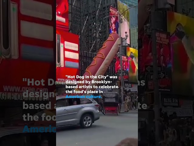 ⁣65-foot long hot dog art installation arrives in Times Square #Shorts