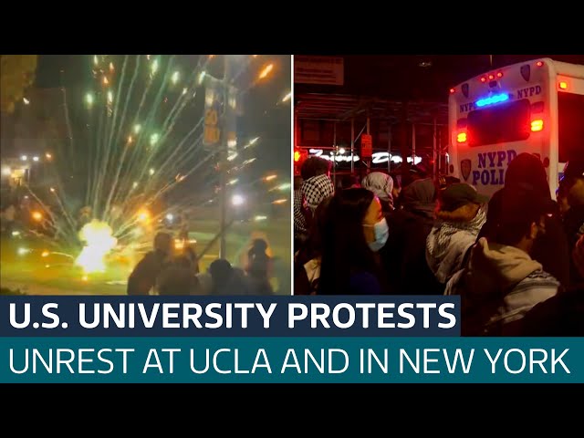 ⁣Violent clashes at US universities as students arrested in pro-Palestine protests | ITV News