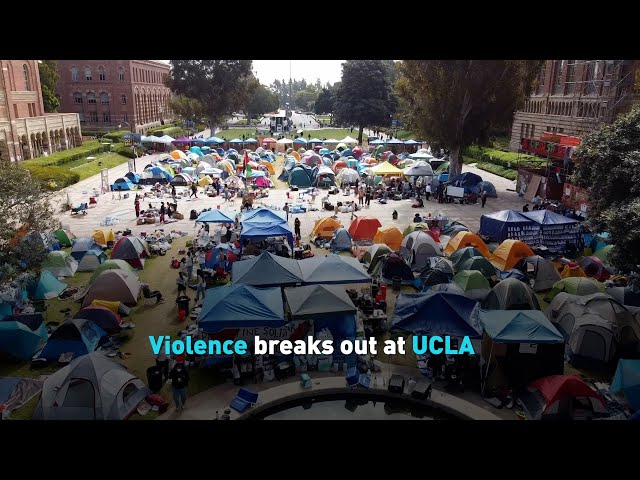 ⁣Violence breaks out at UCLA